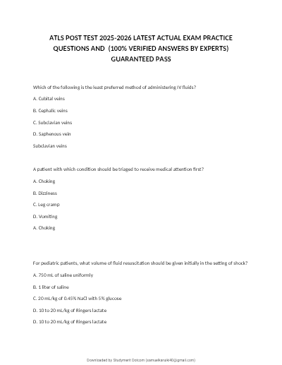 ATLS Post-Test (2025/2026) | 6 Versions (A–F) | 240 Verified Questions and Answers