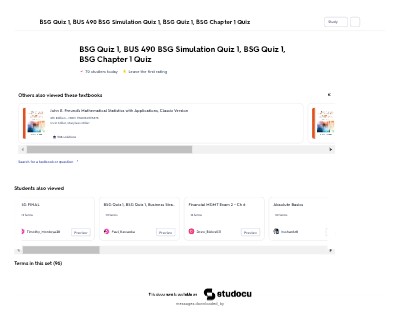BSG QUIZ 1 EXAM QUESTIONS AND ANSWERS 2026 UPDATED AND VERIFIED