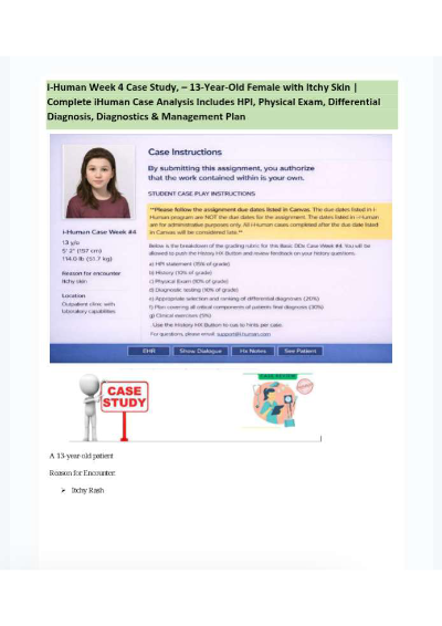i-Human Week 4 Case Study, – 13-Year-Old Female with Itchy Skin