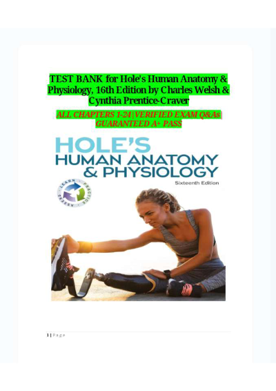 TEST BANK for Hole's Human Anatomy and Physiology, 16th Edition by Charles Welsh