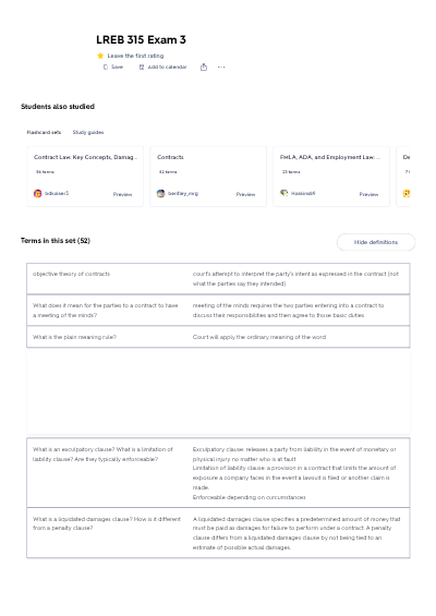 LREB 315 Exam 3 – Standard University School of Business – 2026/2027 Academic Year – Q&A