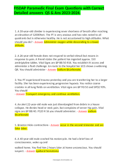 FISDAP PARAMEDIC FINAL 2026/2027 |Practice Questions and Rationales | NREMT-Style | Pass