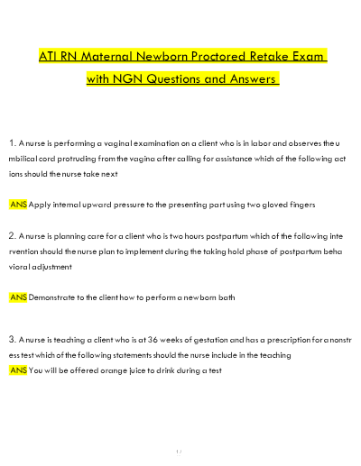 Ati rn maternal newborn proctored retake exam