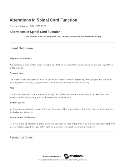 RN ATI MED SURG ALTERATIONS IN SPINAL CORD FUNCTION ASSESSMENT WITH EXPERT VERIFIED ANSWERS WITH NGN 2024 Graded A