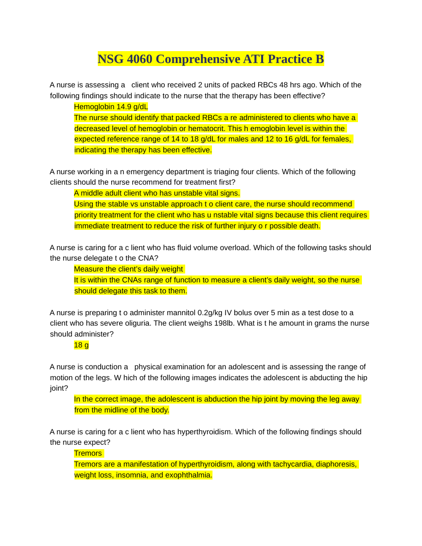 RN ATI capstone proctored comprehensive assessment 2026 A &B GRADED A