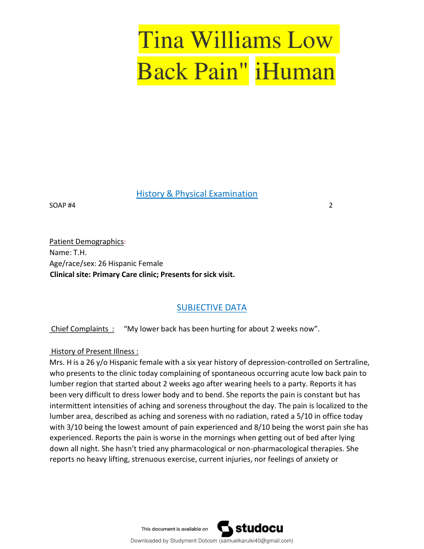 Tina Williams "Low Back Pain" iHuman updated 2026