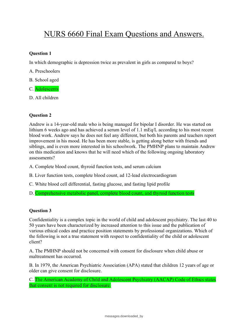 Nurs 6660 Final Exam Questions and Answers.
