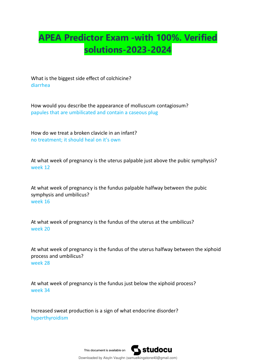 NR 603 Week 4 APEA Predictor Exam Review Questions & Answers