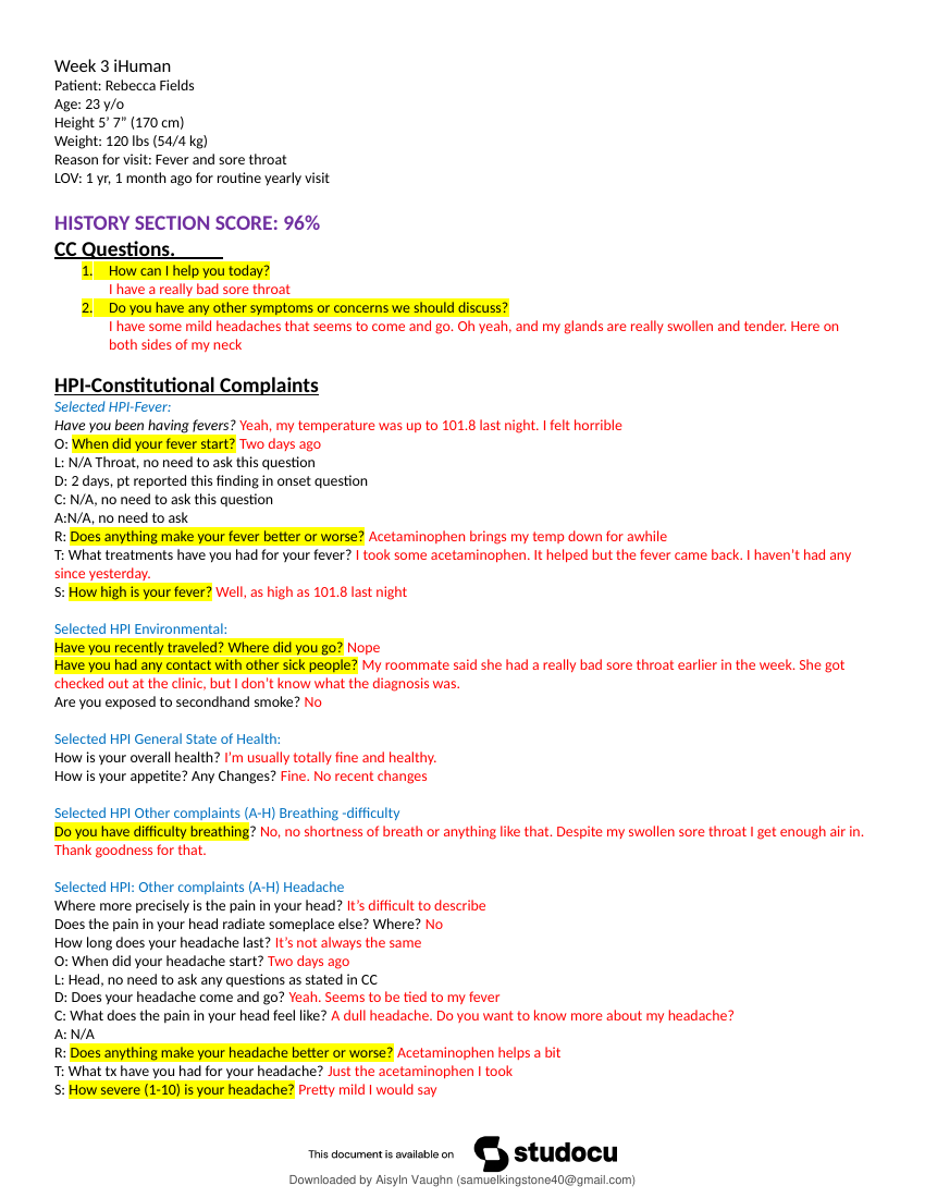 I Human, Rebecca Fields Case Study- completed with Solutions