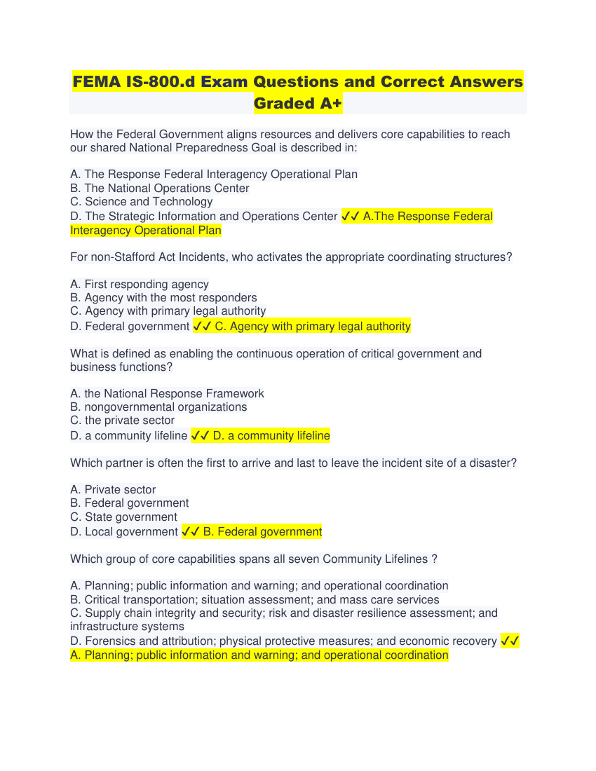 Fema is 800 d exam questions and correct answers graded A