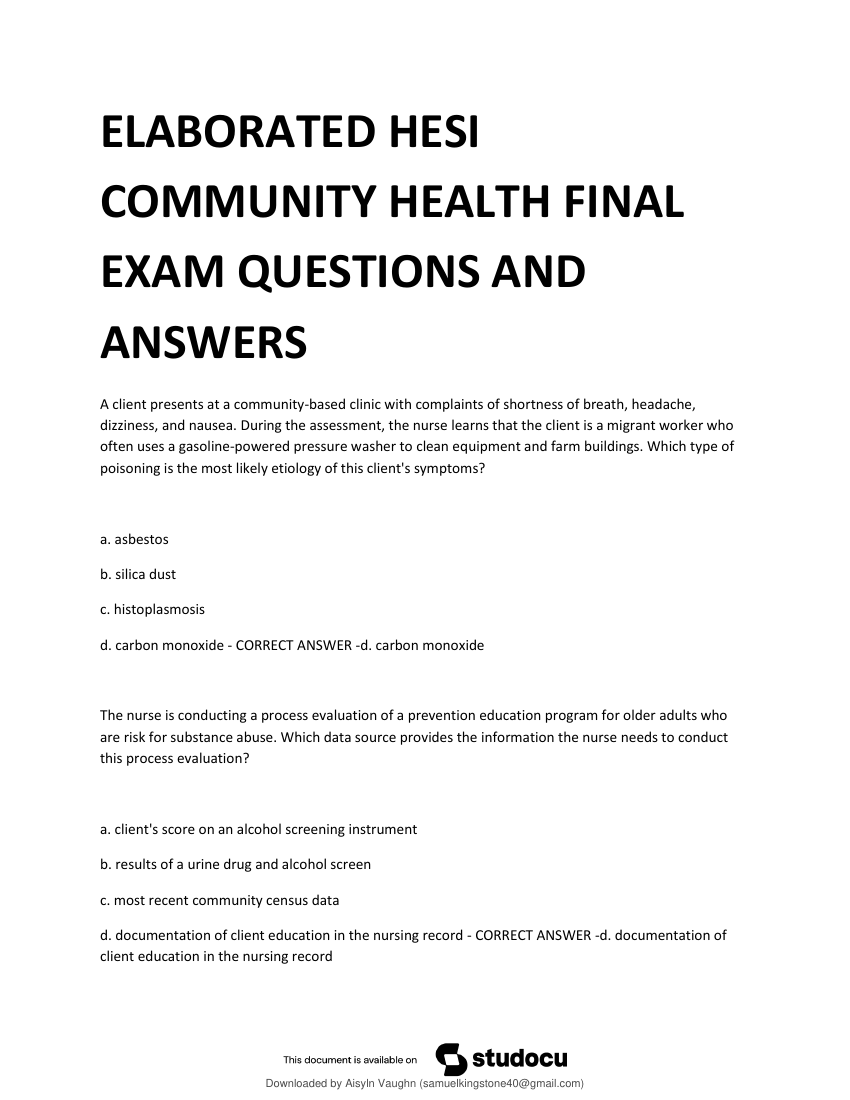 HESI COMMUNITY HEALTH PROCTORED EXAM
