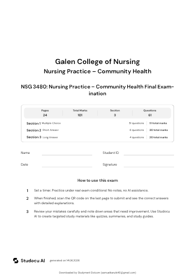 NSG 3480 Community Health Nursing Final Exam Question Bank – Complete Study Guide | 2025/2026