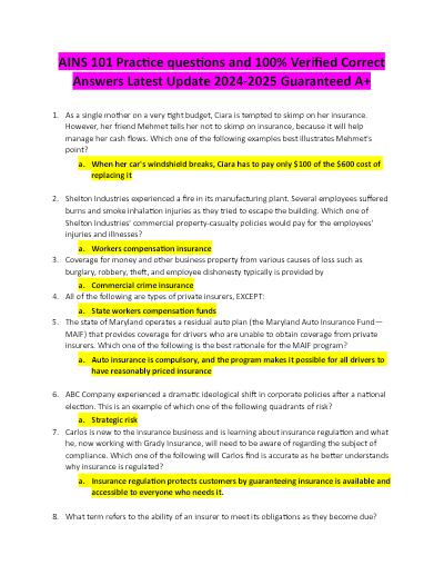 AINS 101 | 112 Question with 100 % correct answers | Verified