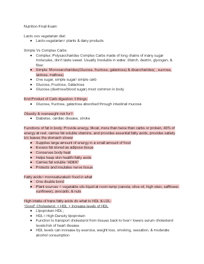 Nutrition Final Exam .
