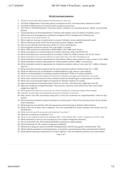 NR 565 Final Exam Study Guide 2026 – 140 Updated Questions with Answers and Explanations