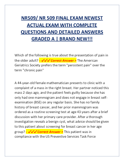 CHAMBERLAIN NR509 FINAL EXAM QUESTIONS WITH CORRECT ANSWERS 2026