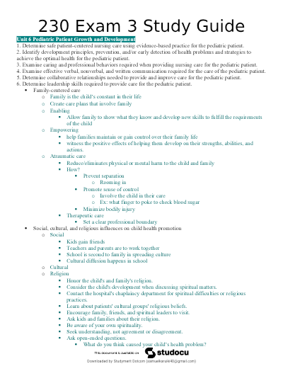 Pediatric Nursing Exam 3 (NUR 230): Comprehensive Assessment