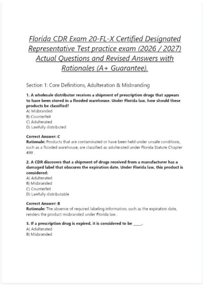 Florida CDR Exam 20‑FL‑X Certified Designated Representative Test practice exam (2026 / 2027) Actu