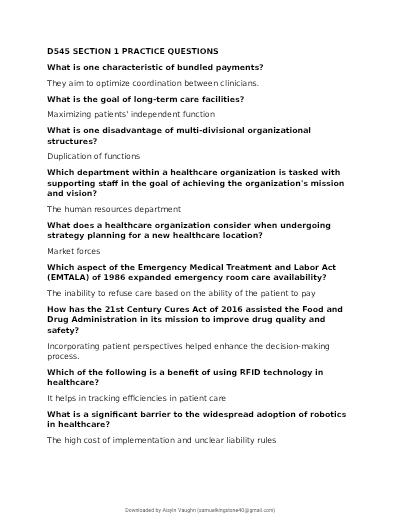 WGU D545 Healthcare Administration Evolution Systems Leadership OA Exam Actual Latest 2026/2027