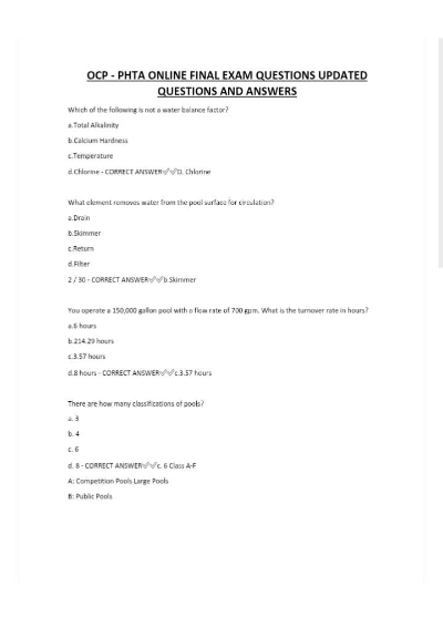 OCP - PHTA ONLINE FINAL EXAM QUESTIONS AND ANSWERS| 2026/2027 UPDATED