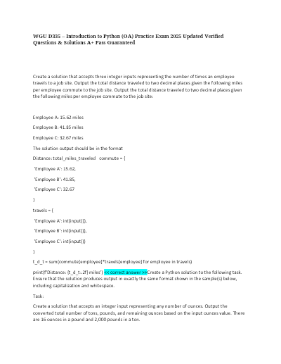 WGU D335 OA: Introduction to Programming in Python Objective Assessment Questions and Answers| Latest Update| Guaranteed Pass