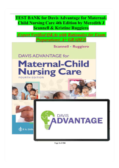 TEST BANK for Davis Advantage for Maternal-Child Nursing Care 4th Edition by Meredith J Scannell & Kristine Ruggiero isbn-9781719650632