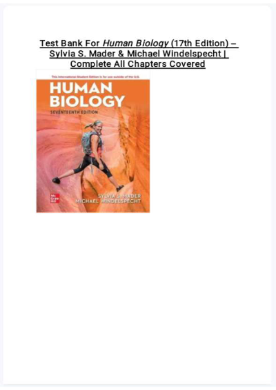 Test Bank for Human Biology (17th Edition) – Sylvia S. Mader and Michael Windelspecht | All Chapters