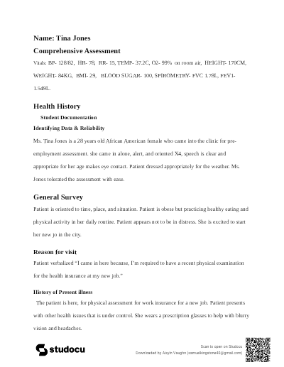 NRS 434 Week 4 Comprehensive Assessment Completed Shadow Health.