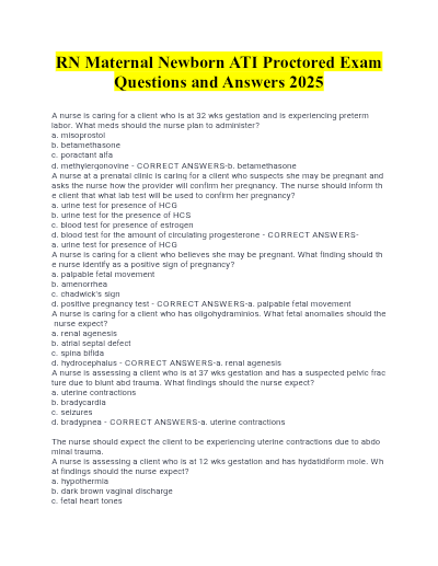 ATI RN MATERNAL NEWBORN PROCTORED EXAM 2026 | STUDY GUIDE, PRACTICE Q&A & DETAILED RATIONALES