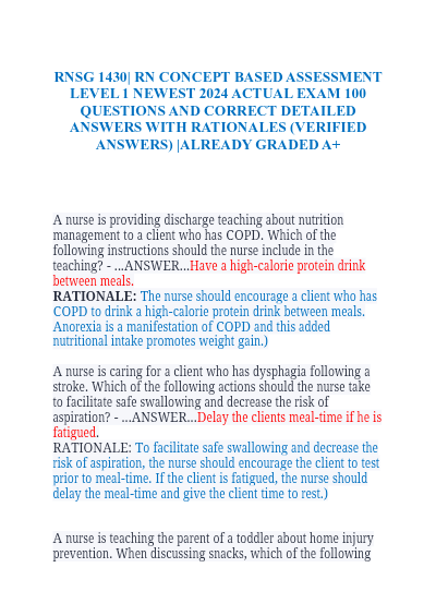 ATI RN Concept-Based Assessment Level 3 – Proctored Exam Bank 2025/2026 Exam