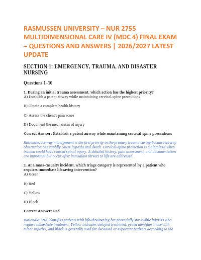 NUR 2755 MDC4 Final Exam | Multidimensional Care IV Study Guide 2026/2027