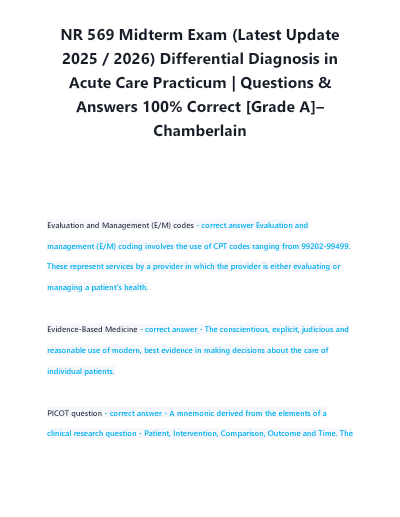 NR 569 MIDTERM EXAM 2026/2027 | Differential Diagnosis in Acute Care Practicum Review | Chamberlain