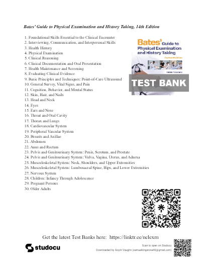 test bank for bates’ guide to physical examination and history taking 14th edition| rainier p. sori