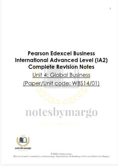 Pearson Edexcel IAL Business Unit 4 Complete Revision Notes(WBS14)