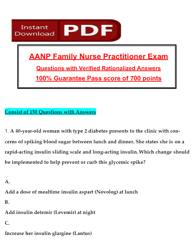 FAMILY NURSE PRACTITIONER EXAM AANP QUESTIONS AND ANSWERS 100% PASS LATEST UPDATE