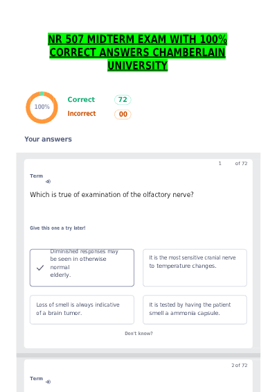 NR 507 Midterm Exam with 100% Correct Answers, Chamberlain University.