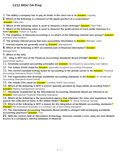 C213 WGU OA UPDATED Actual Questions and CORRECT Answers