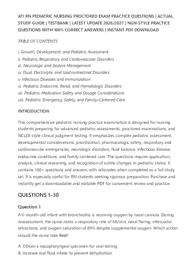 ATI PN Pediatric 2026 Proctored Exam