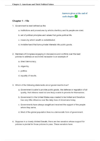 Test Bank for We the People, 15th Edition by Benjamin Ginsberg
