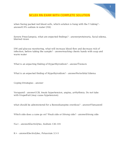 NCLEX RN EXAM WITH COMPLETE SOLUTION
