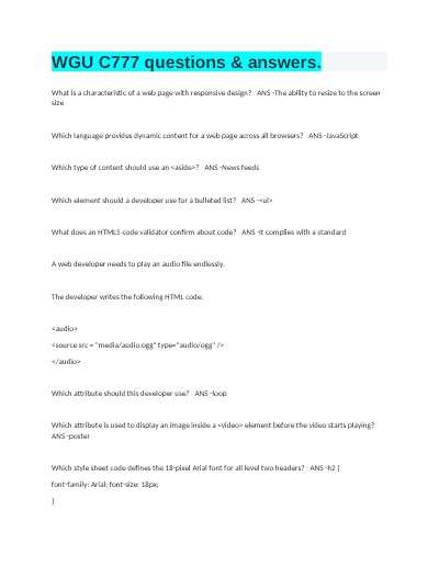 WGU C777 OBJECTIVE ASSESSMENT WITH ACTUAL CORRECT QUESTIONS AND VERIFIED DETAILED ANSWERS