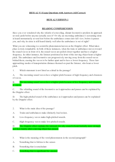 HESI A2 V1 Exam Questions with Answers (All Correct)