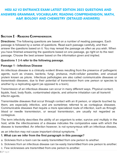 HESI A2 Entrance Exam 2026/2027 Last-Minute | 200+ Q&A | Chamberlain Nursing Exam| Instant PDF