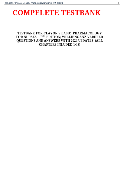 Test Bank For Clayton’s Basic Pharmacology for Nurses{19th Edition} By Michelle J.