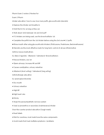 Pharm Exam 2 review 2
