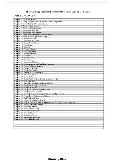 Test Bank for Lippincott Illustrated Reviews: Pharmacology 8th Edition (Karen Whalen, 2022), Chapter 1-48 |All Chapters