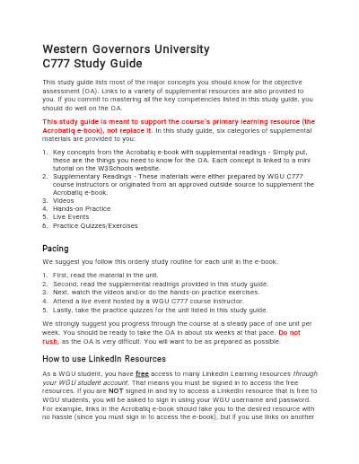 Western Governors University C777 Study Guide