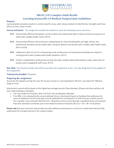 NR341 Complex Adult Health