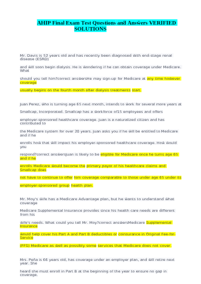 AHIP Final Exam 2027 | Questions and Correct Answers| Latest Update