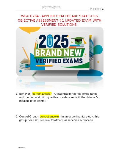 WGU C784 - Applied Healthcare Statistics Objective Assessment Updated Exam with Verified Solutions.